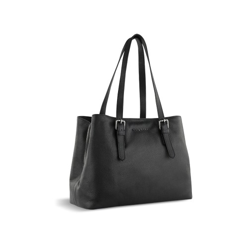 Сумка женская BUGATTI БЕЛЛА | BELLA, чёрная, воловья кожа/полиэстер, 33х14х25 см