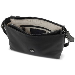 Сумка наплечная женская BUGATTI БЕЛЛА | BELLA, чёрная, воловья кожа/полиэстер, 25х8х20 см