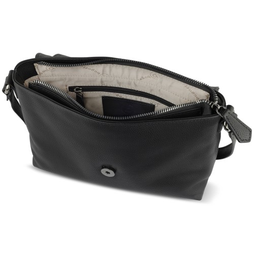 Сумка наплечная женская BUGATTI БЕЛЛА | BELLA, чёрная, воловья кожа/полиэстер, 25х8х20 см