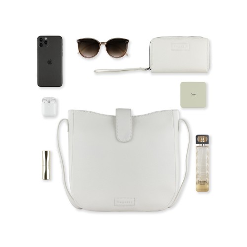 Сумка женская BUGATTI ЭЛЬЗА | ELSA, белая, воловья кожа/полиэстер, 29х8х27 см