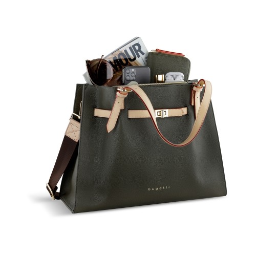 Сумка наплечная женская BUGATTI ЭЛЛА | ELLA, оливковая, полиуретан, 37,5х13,5х28 см