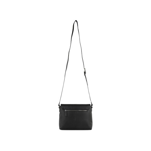 Сумка наплечная женская BUGATTI БЕЛЛА | BELLA, чёрная, воловья кожа/полиэстер, 25х8х20 см