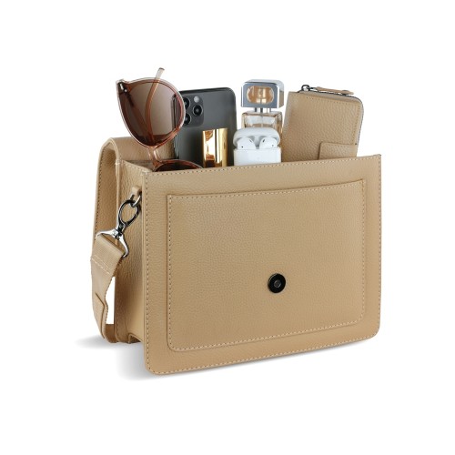 Сумка через плечо женская BUGATTI ЭЛЬЗА | ELSA, песочного цвета, воловья кожа/полиэстер, 25х8,5х20 см