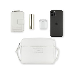 Сумка кросс-боди женская BUGATTI ЭЛЬЗА | ELSA, белая, воловья кожа/полиэстер, 19х5,5х14 см