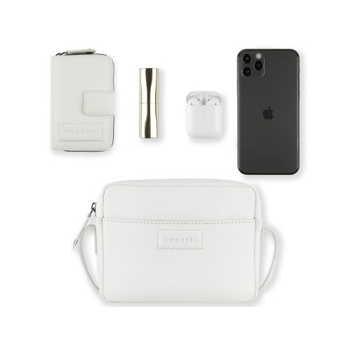 Сумка кросс-боди женская BUGATTI ЭЛЬЗА | ELSA, белая, воловья кожа/полиэстер, 19х5,5х14 см