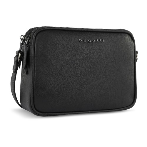 Сумка кросс-боди женская BUGATTI БЕЛЛА | BELLA, чёрная, воловья кожа/полиэстер, 22х6х15,5 см