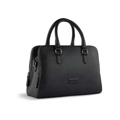 Сумка женская BUGATTI ЭЛЬЗА | ELSA, чёрная, воловья кожа/полиэстер, 32х13х22 см