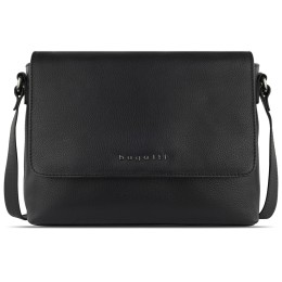 Сумка наплечная женская BUGATTI БЕЛЛА | BELLA, чёрная, воловья кожа/полиэстер, 25х8х20 см