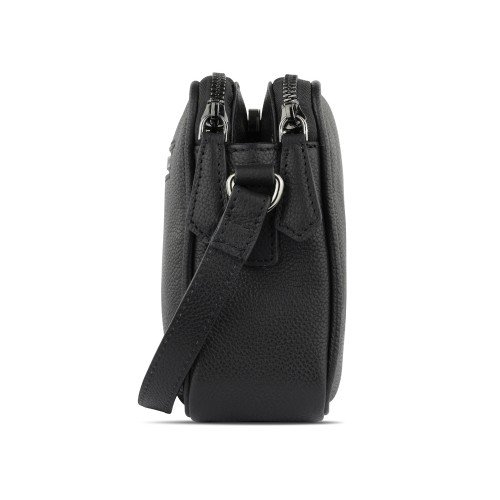 Сумка кросс-боди женская BUGATTI БЕЛЛА | BELLA, чёрная, воловья кожа/полиэстер, 22х6х15,5 см