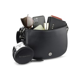 Сумка наплечная женская BUGATTI АЛМАТА | ALMATA, с кошельком, чёрная, полиуретан, 27х6х18,5 см