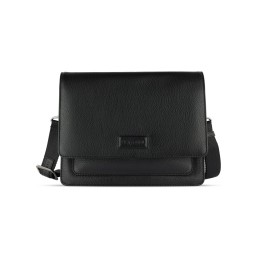 Сумка через плечо женская BUGATTI ЭЛЬЗА | ELSA, чёрная, воловья кожа/полиэстер, 25х8,5х20 см