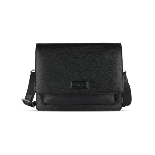 Сумка через плечо женская BUGATTI ЭЛЬЗА | ELSA, чёрная, воловья кожа/полиэстер, 25х8,5х20 см