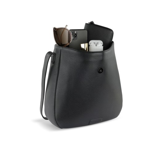 Сумка женская BUGATTI ЭЛЬЗА | ELSA, чёрная, воловья кожа/полиэстер, 29х8х27 см