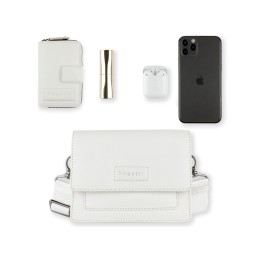 Сумка через плечо женская BUGATTI ЭЛЬЗА | ELSA, белая, воловья кожа/полиэстер, 18,5х8,5х14,5 см