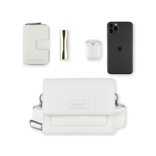 Сумка через плечо женская BUGATTI ЭЛЬЗА | ELSA, белая, воловья кожа/полиэстер, 18,5х8,5х14,5 см