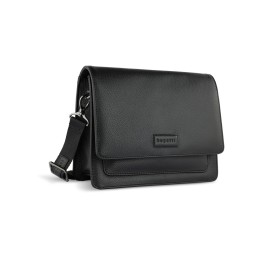 Сумка через плечо женская BUGATTI ЭЛЬЗА | ELSA, чёрная, воловья кожа/полиэстер, 25х8,5х20 см