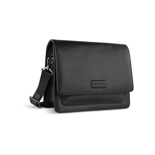 Сумка через плечо женская BUGATTI ЭЛЬЗА | ELSA, чёрная, воловья кожа/полиэстер, 25х8,5х20 см