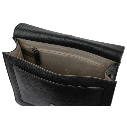 Сумка через плечо женская BUGATTI ЭЛЬЗА | ELSA, чёрная, воловья кожа/полиэстер, 25х8,5х20 см