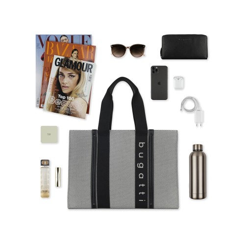 Сумка-тоут женская BUGATTI АМБРА | AMBRA, серо-черный цвет, хлопок/полиэстер, 45х14х32 см