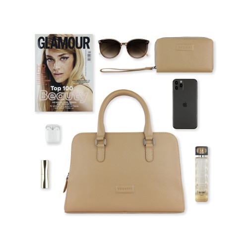 Сумка женская BUGATTI ЭЛЬЗА | ELSA, песочного цвета, воловья кожа/полиэстер, 32х13х22 см