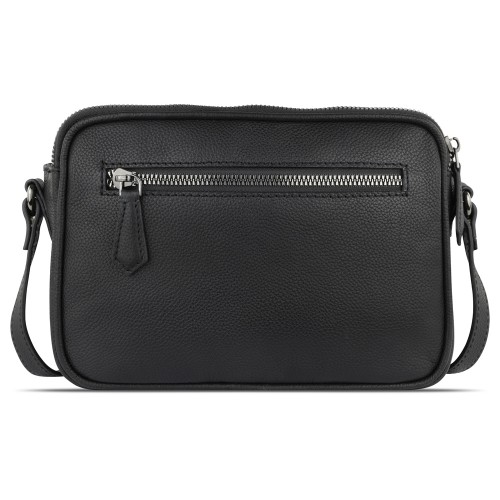 Сумка кросс-боди женская BUGATTI БЕЛЛА | BELLA, чёрная, воловья кожа/полиэстер, 22х6х15,5 см