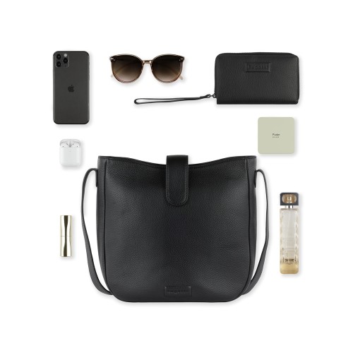 Сумка женская BUGATTI ЭЛЬЗА | ELSA, чёрная, воловья кожа/полиэстер, 29х8х27 см