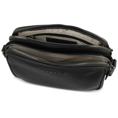 Сумка кросс-боди женская BUGATTI БЕЛЛА | BELLA, чёрная, воловья кожа/полиэстер, 22х6х15,5 см