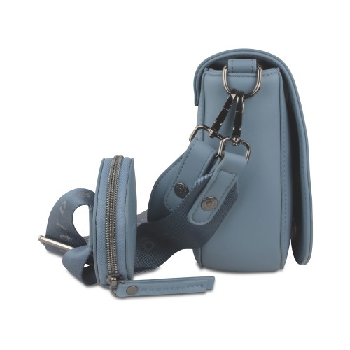 Сумка наплечная женская BUGATTI АЛМАТА | ALMATA, с кошельком, голубая, полиуретан, 27х6х18,5 см