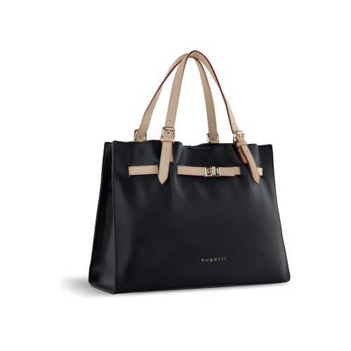 Сумка наплечная женская BUGATTI ЭЛЛА | ELLA, черная, полиуретан, 37,5х13,5х28 см