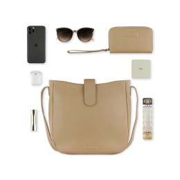 Сумка женская BUGATTI ЭЛЬЗА | ELSA, песочного цвета, воловья кожа/полиэстер, 29х8х27 см