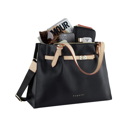 Сумка наплечная женская BUGATTI ЭЛЛА | ELLA, черная, полиуретан, 37,5х13,5х28 см