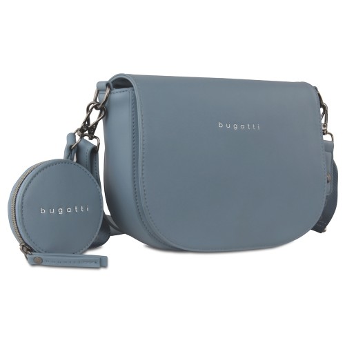 Сумка наплечная женская BUGATTI АЛМАТА | ALMATA, с кошельком, голубая, полиуретан, 27х6х18,5 см