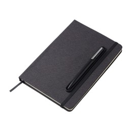 Набор блокнот А5 с магнитным держателем для ручки и подставкой для телефона и металлической шариковой ручкой "NotaBene", черный