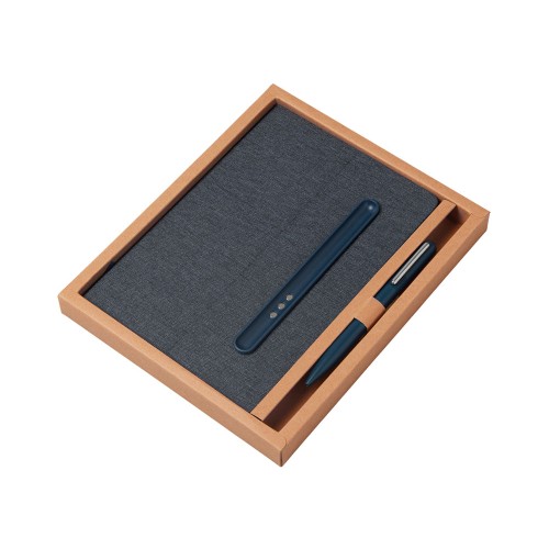 Набор блокнот А5 с магнитным держателем для ручки и подставкой для телефона и металлической шариковой ручкой "NotaBene", темно-синий