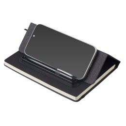 Набор блокнот А5 с магнитным держателем для ручки и подставкой для телефона и металлической шариковой ручкой "NotaBene", черный