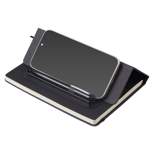 Набор блокнот А5 с магнитным держателем для ручки и подставкой для телефона и металлической шариковой ручкой "NotaBene", черный