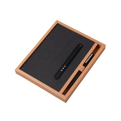 Набор блокнот А5 с магнитным держателем для ручки и подставкой для телефона и металлической шариковой ручкой "NotaBene", черный