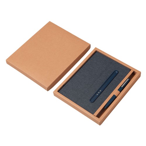 Набор блокнот А5 с магнитным держателем для ручки и подставкой для телефона и металлической шариковой ручкой "NotaBene", темно-синий