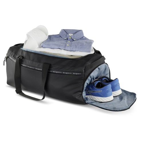 Сумка дорожная BUGATTI БЛАНК ОБЛЕГЧЕННАЯ | BLANC DELIGHT, чёрная, нейлон RPET600D/тарпаулин/полиэстер, 67х32х29 см, 55 л