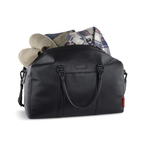Сумка дорожная BUGATTI КЛАРК | CLARK, чёрная, воловья кожа/полиэстер, 45х20х27,5 см, 24 л