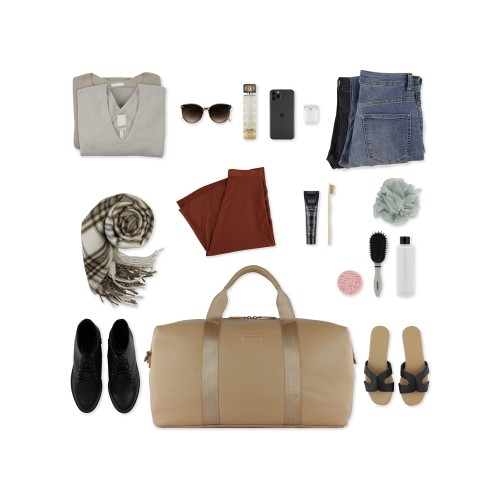 Сумка дорожная BUGATTI ЭЛЬЗА | ELSA, песочного цвета, воловья кожа/полиэстер, 47х22х24/30 см