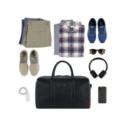 Сумка дорожная BUGATTI КЛАРК | CLARK, чёрная, воловья кожа/полиэстер, 45х20х27,5 см, 24 л