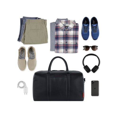 Сумка дорожная BUGATTI КЛАРК | CLARK, чёрная, воловья кожа/полиэстер, 45х20х27,5 см, 24 л