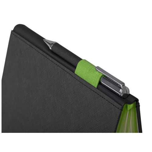 Бизнес блокнот "Bossy" с ручкой, черный и зеленое яблоко