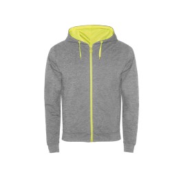Толстовка на молнии "Fuji", серый меланж/неоновый желтый