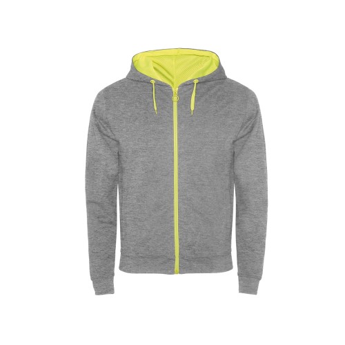 Толстовка на молнии "Fuji", серый меланж/неоновый желтый
