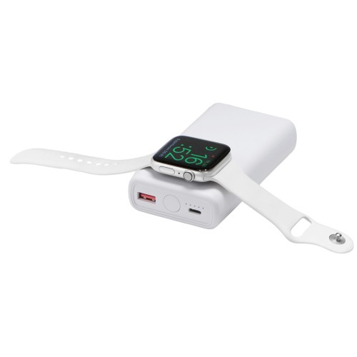 Внешний беспроводной аккумулятор 2-в-1 с функцией зарядки Apple Watch, QC/PD «AtomIQ», 10000 мАч, белый