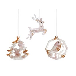 Елочные игрушки ( Снегирь+ Олень+ Ель) Розовый кварц