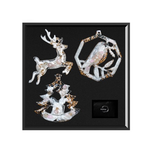 Елочные игрушки ( Снегирь+ Олень+ Ель) Розовый кварц