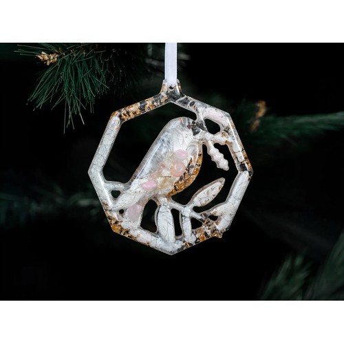 Елочные игрушки ( Снегирь+ Олень+ Ель) Розовый кварц